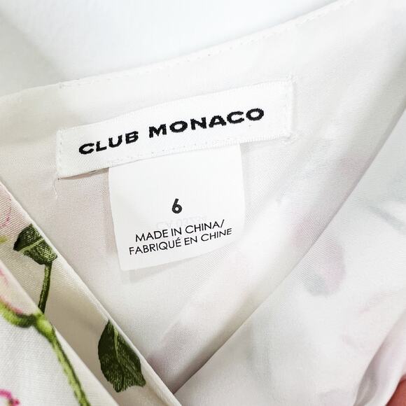 Club Monaco 100% silk midi dress floral rose pattern white pink Size 6 - Picture 4 of 10